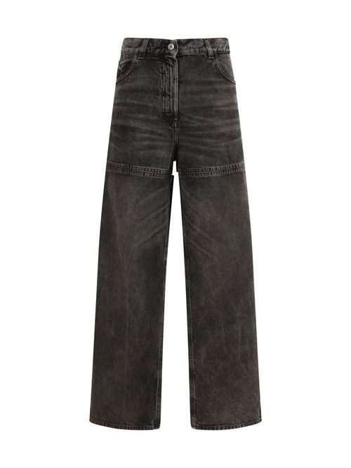Cut-Out Wide-Leg Cotton Jeans — Black