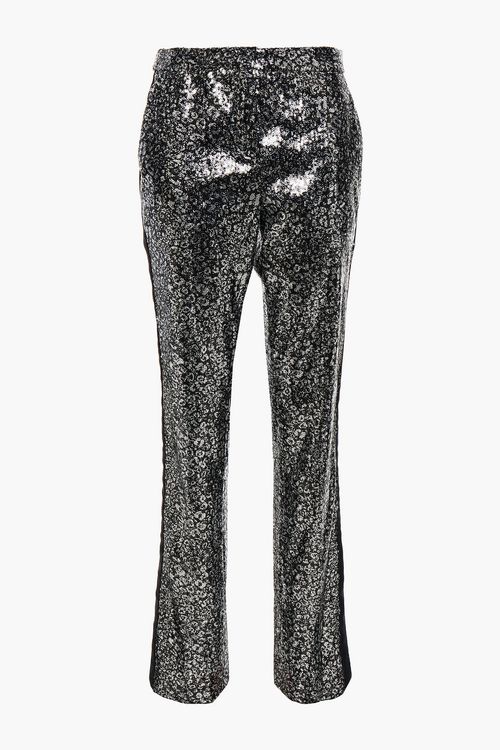 Satin-trimmed sequined tulle slim-leg pants - Metallic - IT 38