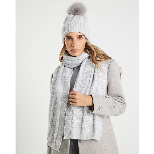 River Island Womens Hat & Scarf Set Grey Diamante 2 Piece - One