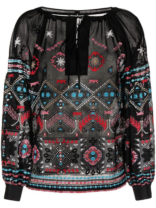 Embroidered long-sleeve blouse - Black
