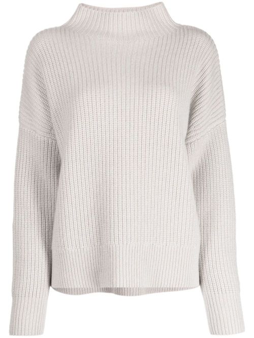 Ribbed-knit funnel-neck jumper - Grey