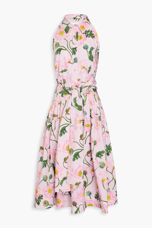 Floral-print cotton-blend poplin halterneck midi dress