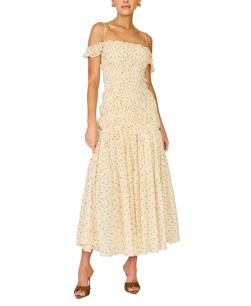 Women's Polka Dot Print Maxi Dress - Cream Multi