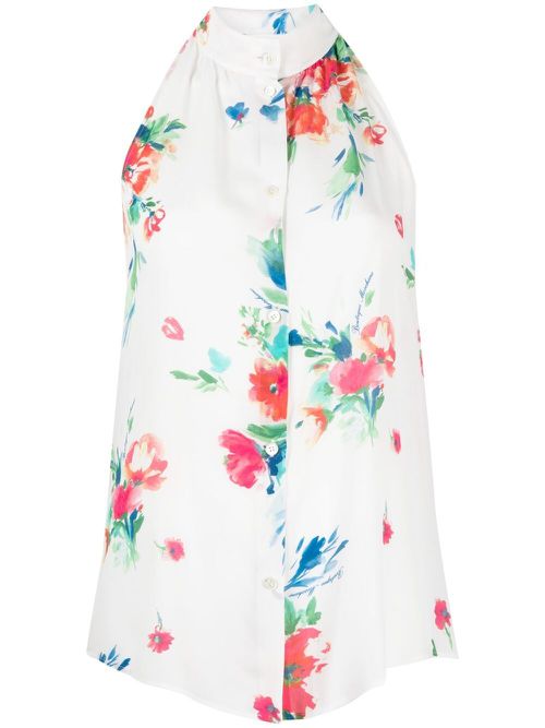 Floral-print halterneck blouse - White