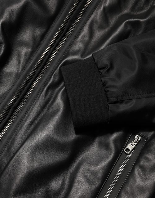 Leather and Nylon Blouson Jacket — Black