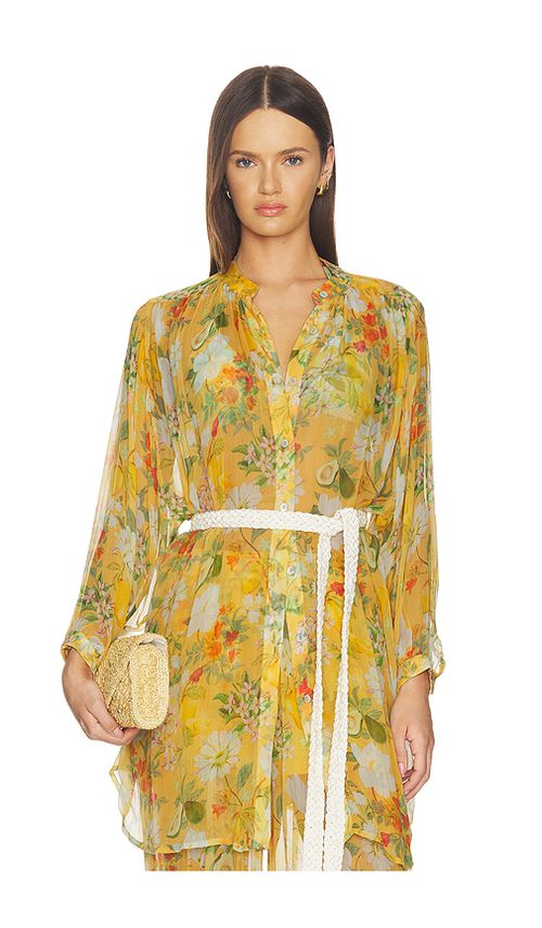 Verandah Boho Mini Shirt Dress in Mustard. M. Also in S
