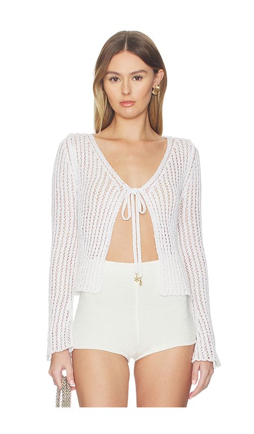 ASTA RESORT Fernanda Crochet Cardigan in White. L. Also in
