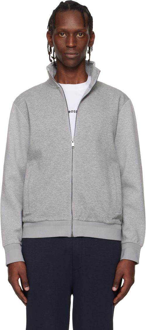 Gray Zip-Up Mercerized Stretch-Cotton Piqué Sweatshirt