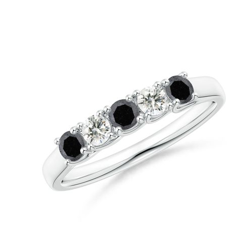 Angara 0.33 Carat Half Eternity Five Stone Enhanced Black and White Diamond Wedding Ring in Platinum