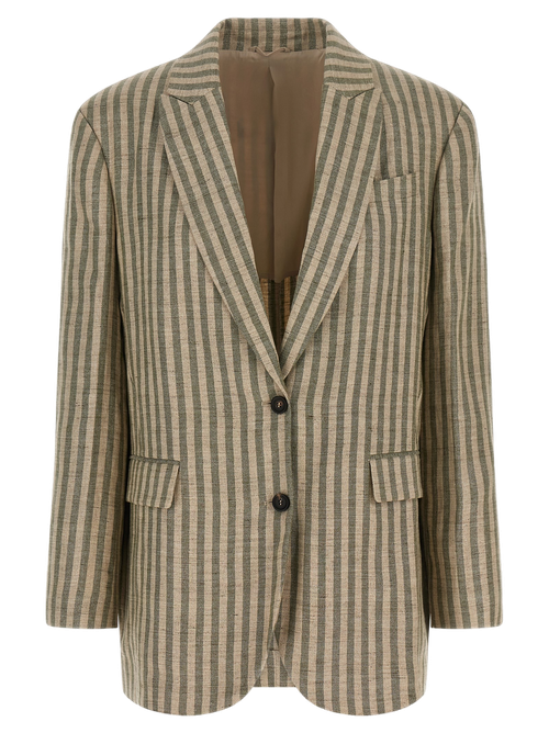 Striped Linen Blazer — Green