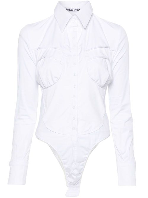 Classic-collar poplin bodysuit - White