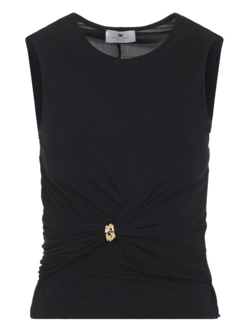 Ruched Gold-Tone Hardware Tank Top — Black