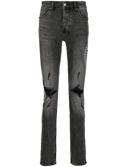 Motif-print slim-fit jeans - Black