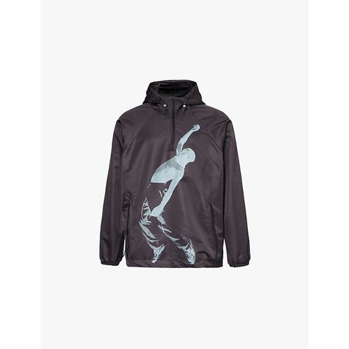 Mens Black Blue Skanking Hooded Relaxed-fit Recycled-polyester Jacket