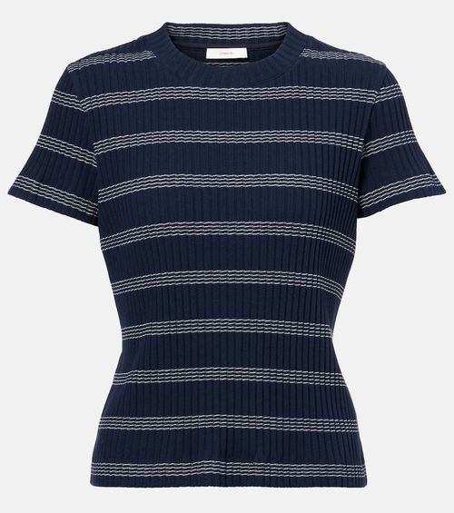 Ribbed-knit striped cotton-blend T-shirt