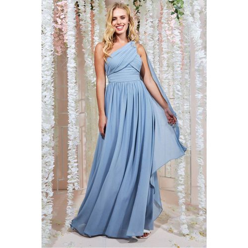 One Shoulder Pleated Chiffon Scarf Maxi - Blue by Goddiva