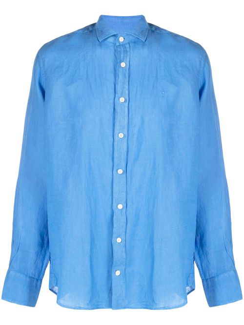 Logo-embroidered linen shirt - Blue