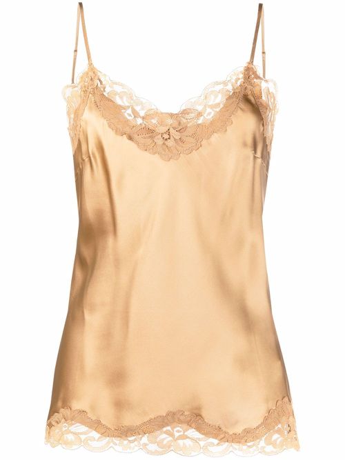 Lace-trim silk vest - Neutrals