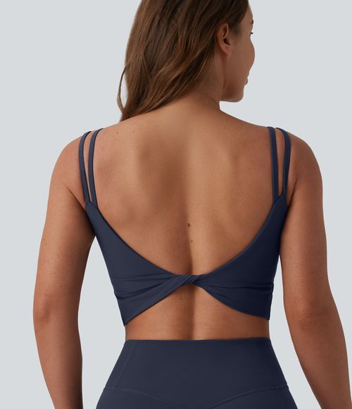 UltraSculpt™ Double Straps Twisted Backless Cropped Built-in Bra Yoga Tank Top DD-F Cups Tank Top - Mood Indigo
