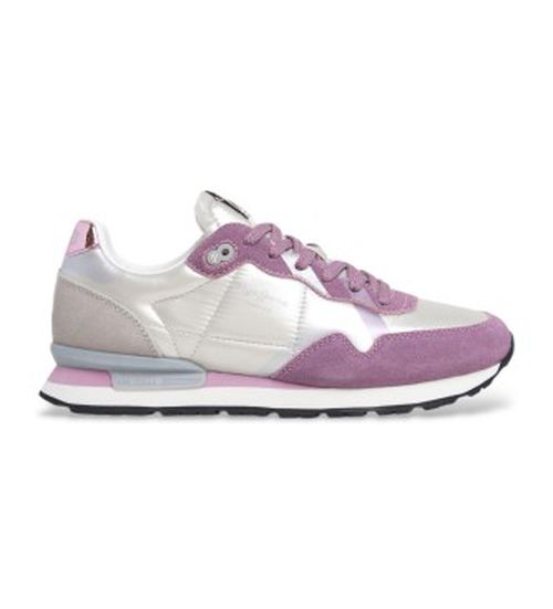 Pepe Jeans for woman. PLS40039 Brit Printy leather slippers silver, purple (37), Flat, Suede, Laces, Casual