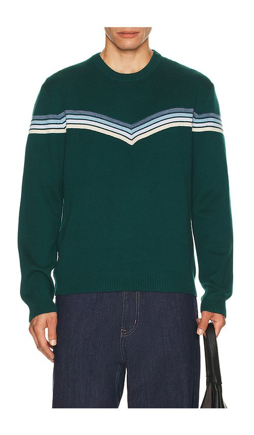 Marine Layer Chevron Varsity Crew Sweater in Green. S. Also in L, M, XL/1X