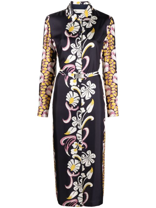 Tory Burch Hemdkleid aus Seide mit Blumen-Print - Blau