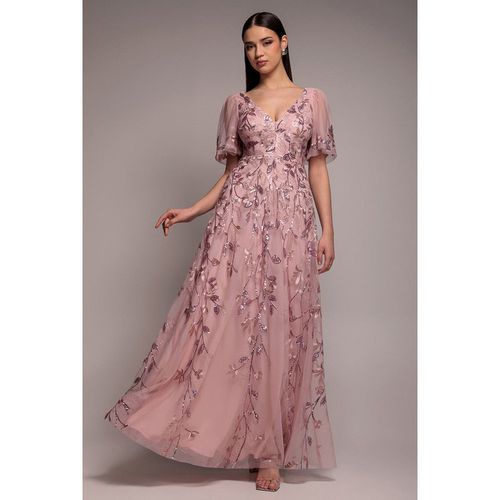 Goddiva Flared Sleeve Embroidered Maxi Dress - Blush