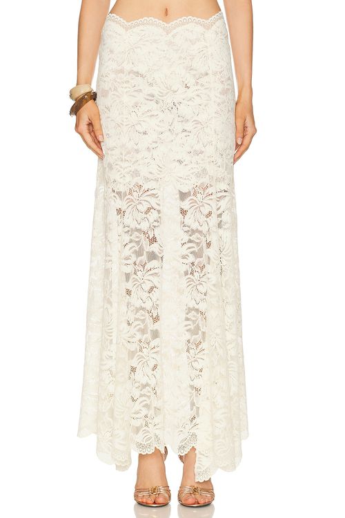 RABANNE Lace Long Skirt in Ivory