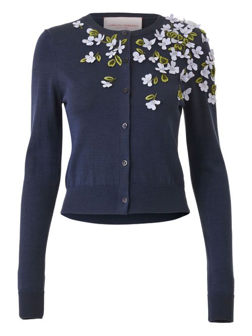 Floral-appliqué cardigan - Blue