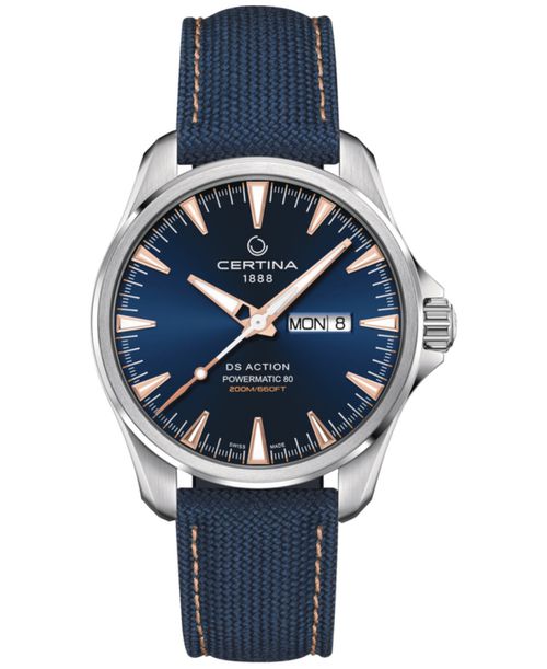 Men's Swiss Automatic Ds Action Day-Date Powermatic 80 Blue Synthetic Strap Watch 41mm