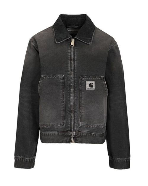 Black Solid Shirt Collar Jacket