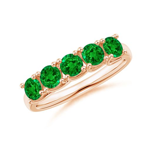 Angara 1.0 Carat Half Eternity Five Stone Emerald Wedding Band in 14K Rose Gold