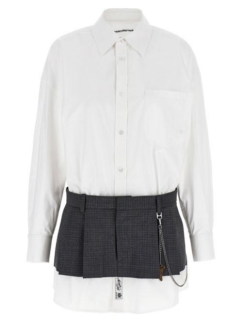 Pre-styled Shirt Dress with Chain Skirt Dress — White