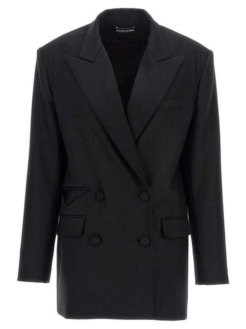 Tailored Tuxedo Double-Breasted Blazer — Black