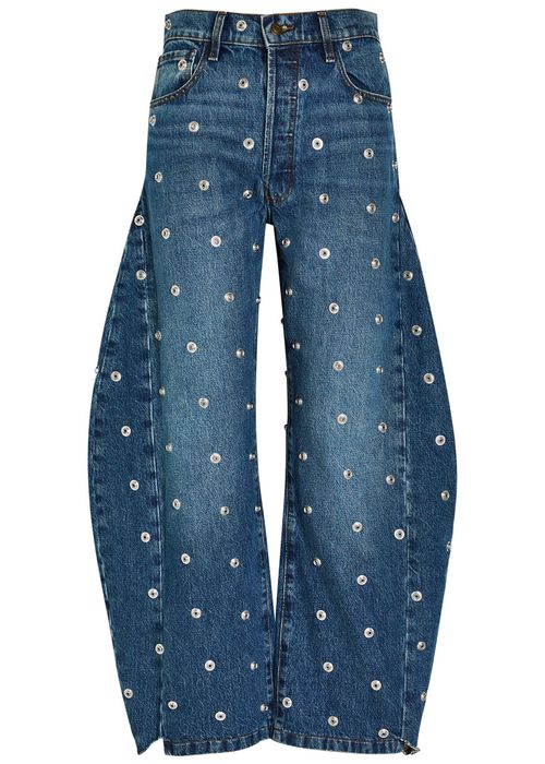 Stud-embellished Barrel-leg Jeans