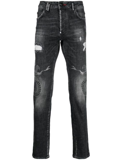 Snake-motif ripped jeans - Grey