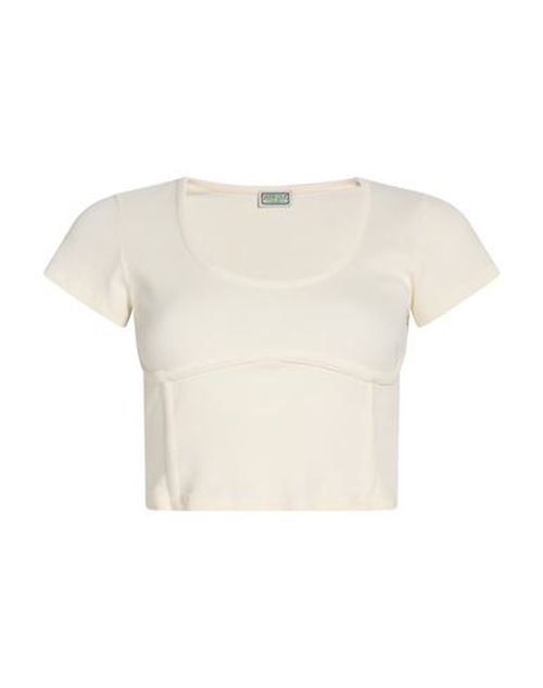 Woman Top Cream Size L Cotton, Elastane