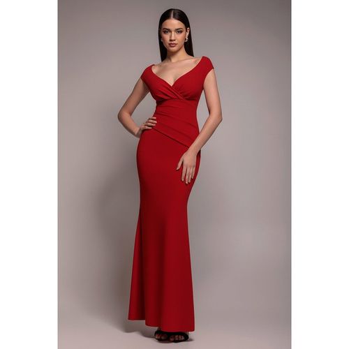 Goddiva Bardot Pleated Maxi Dress - Red