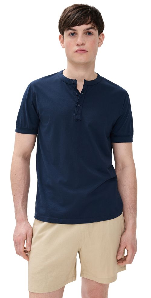 Save Khaki Short Sleeve Pima Henley Navy