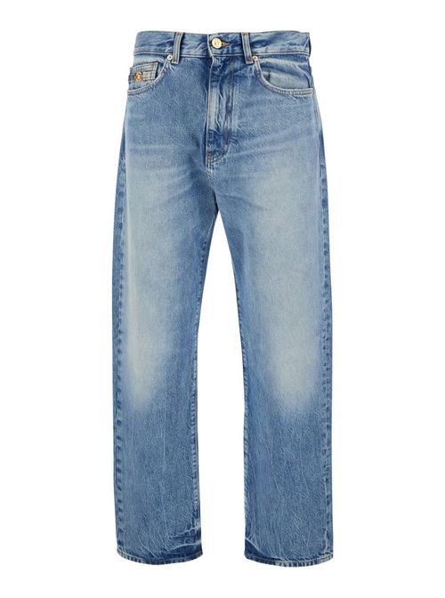 Blue Jeans With Back Logo Patch And Faded Effect In Denim Man