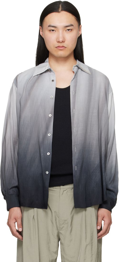 Gray Cotton Silk Lawn Hand Painted Loose Fit Shirt