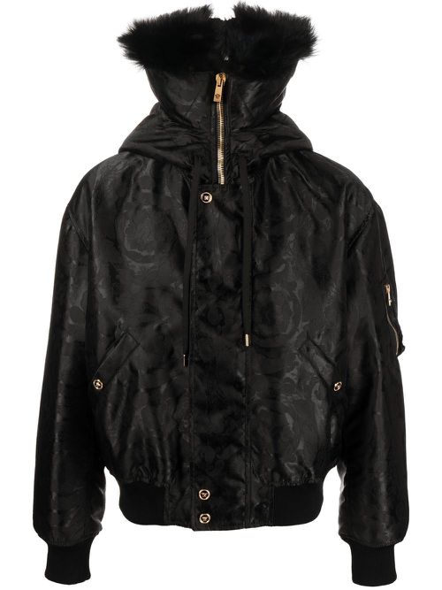 Baroque-print shearling-lined jacket - Black