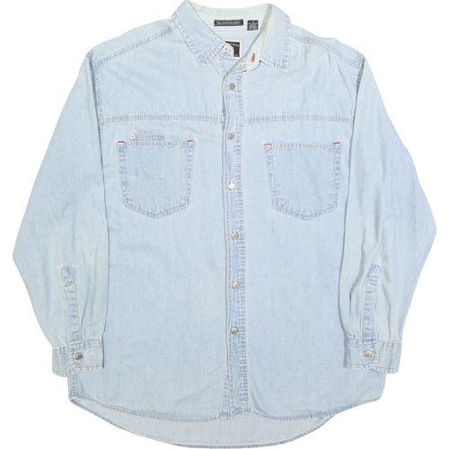 WRANGLER Mens Light Blue Denim Shirt L Button Cotton Casual Western Style
