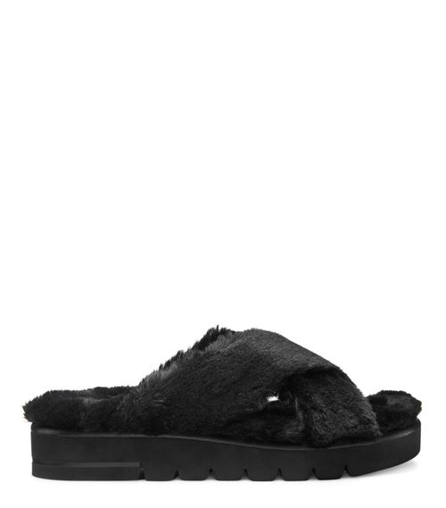 Roza Lift Sandals Womens B Black Faux Shearling Slide RHS4049