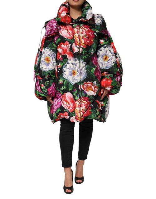 Floral Hooded Puffer Puffer Jacket — Multicolor