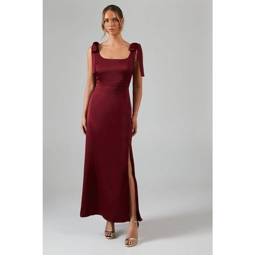 Oasis Satin Tie Shoulder Midi Bridesmaid Dress In Wine