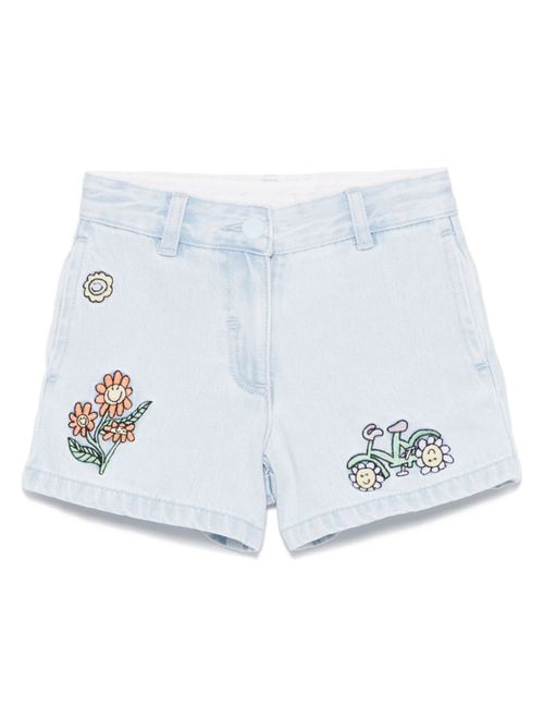 Embroidered denim shorts - Blue