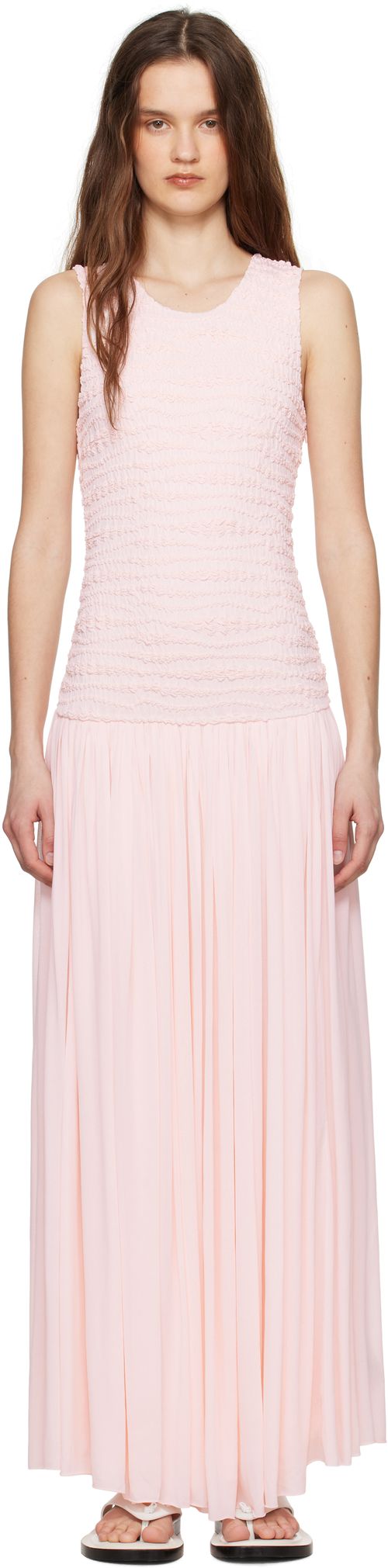 Jil Sander Pink Shirred Maxi Dress