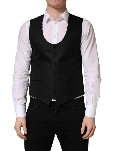 Wool Single-Breasted Vest — Black