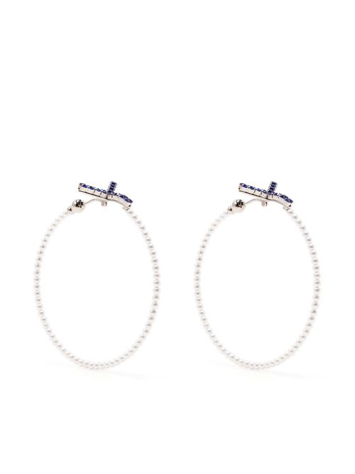 Y pearl hoop earrings - White